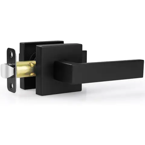 1 Pack Passage Door Handle Matte Black Door Lever, Interior Door Knob Square Heavy Duty Non-Locking Handlesets Hall Closet Handl