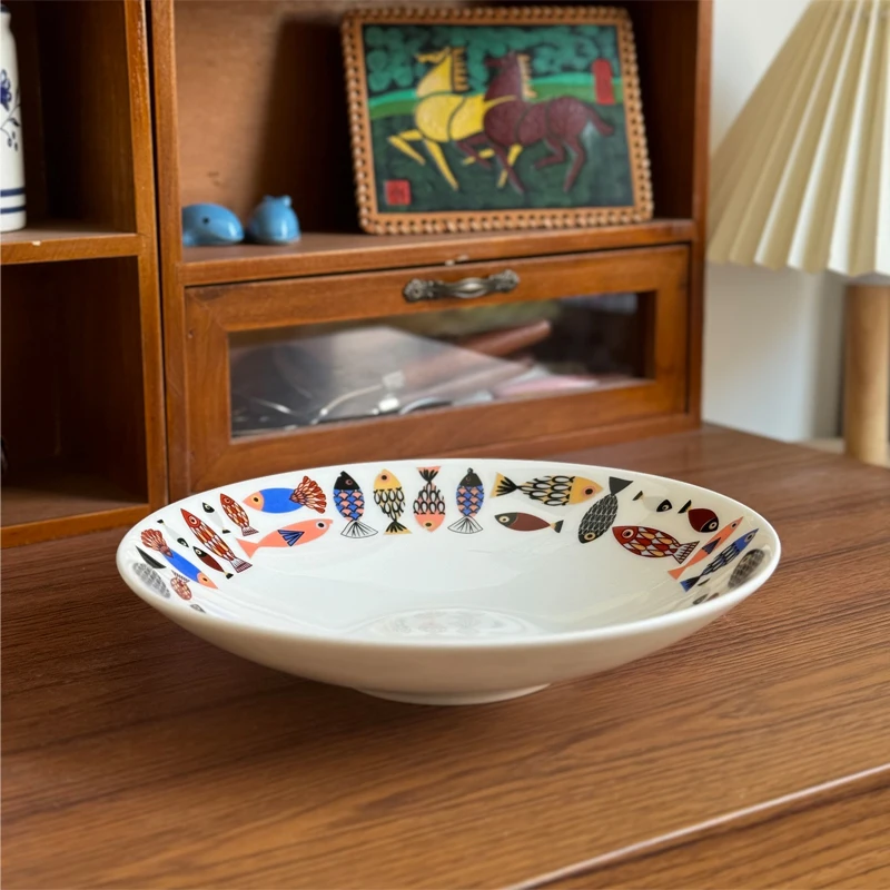 Japanese Fish Series Bone Hat Shaped Plates Deep Vegetable Plate Soup Plates Dinner Plate Household Ceramic Tableware Daily Use