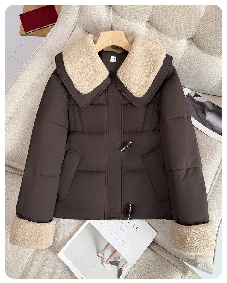 

Fashion Winter Parka Women's Short Cotton-padded Jacket Thicken Warm Coat Female Big-turndown-collar Casual Loose Outerwear