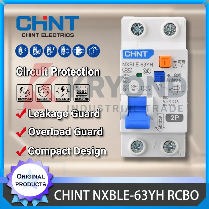 CHINT NXBLE-63YH Home RCBO Residual Current Circuit Breaker 6-63A 1P+N 2P 3P 3P+N 4P Overload Leakage Short Circuit Protection