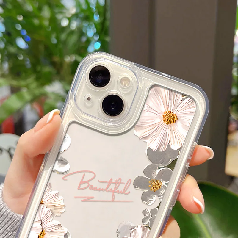 Beautiful Flower TPU Clear Phone Case For Samsung Galaxy S23 S22 Ultra S21 S20 FE S10 Plus Note 20 10 9 A14 A24 A34 A54 Cover