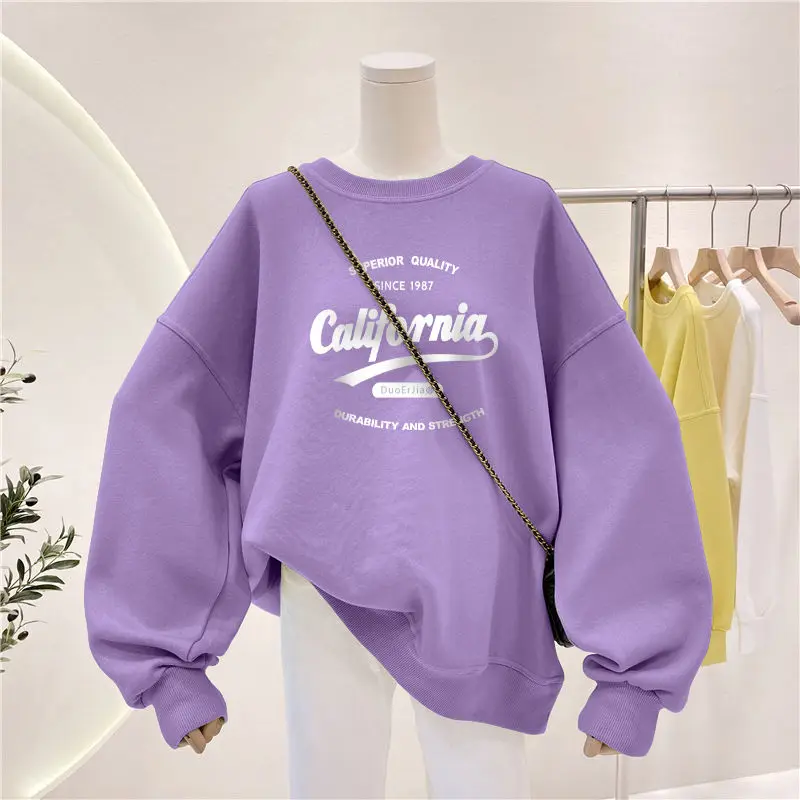 Women Clothing O-neck Loose Casual Hoodies Cartoon Printed Long Sleeve Sweatshirts Autumn Winter Fashion Thick Pullovers