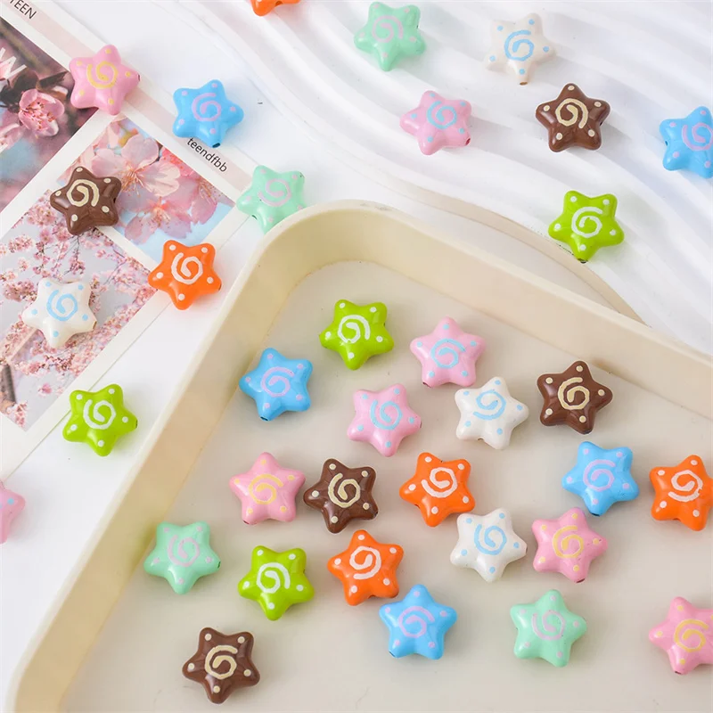 19MM Acrylic Graffiti Fat Pentagram Beads Baking Paint Star Loose Spacer Beads Handmade For DIY Making Jewelry Bracelet Necklace
