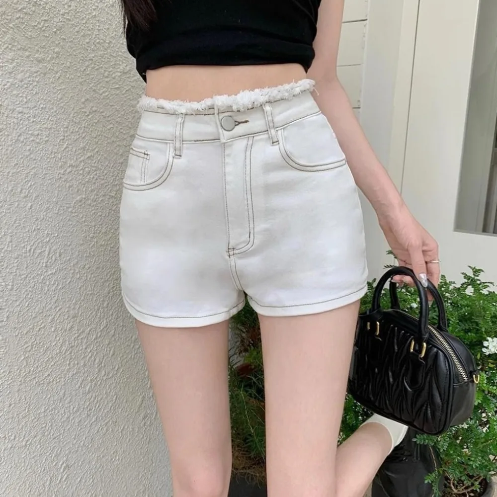 New All Match Summer Shorts High Waist Solid Color Denim Shorts Butterfly Embroidery Craft Sweet Style Hot Pants Women Girl