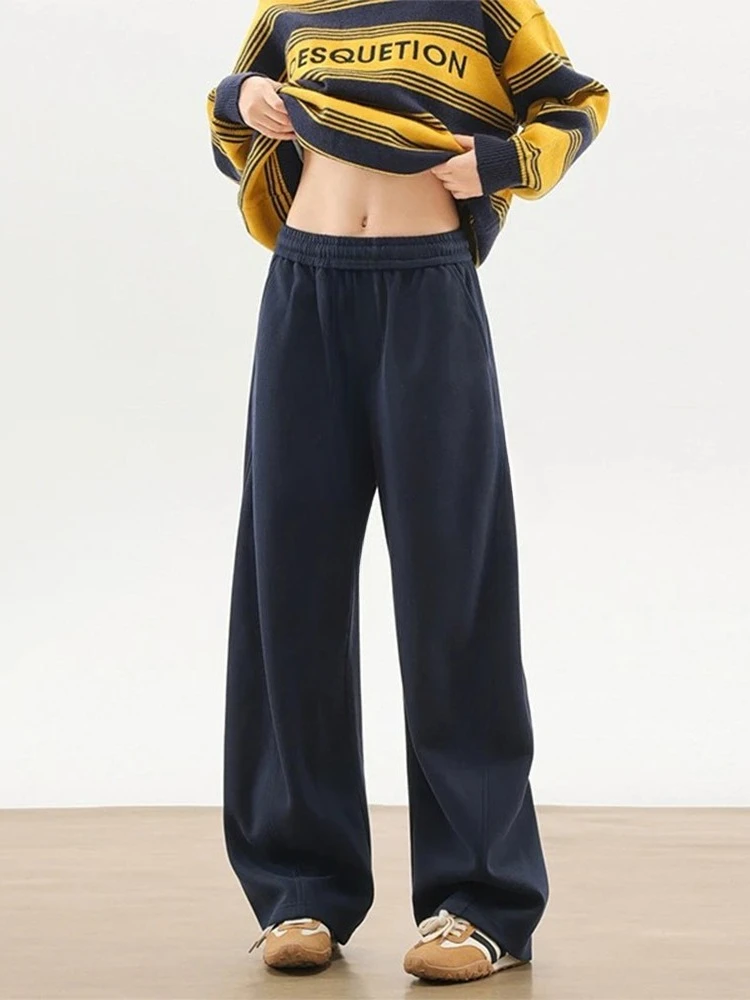 

Темно-синие спортивные штаны в американском стиле для мужчин, осенние и зимние прямые спортивные брюки, висячие широкие повседневные брюки