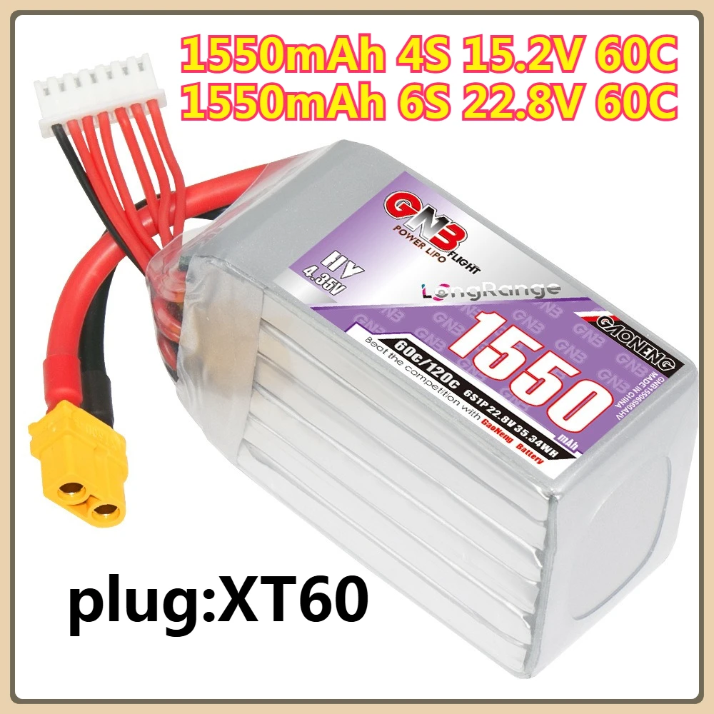 

4S-15.2V/ 6S-22.8V 1550mAh 60C Lipo Battery for Racing Drone FPV Quadcopter Helicopter Airplane Parts with XT30 Plug