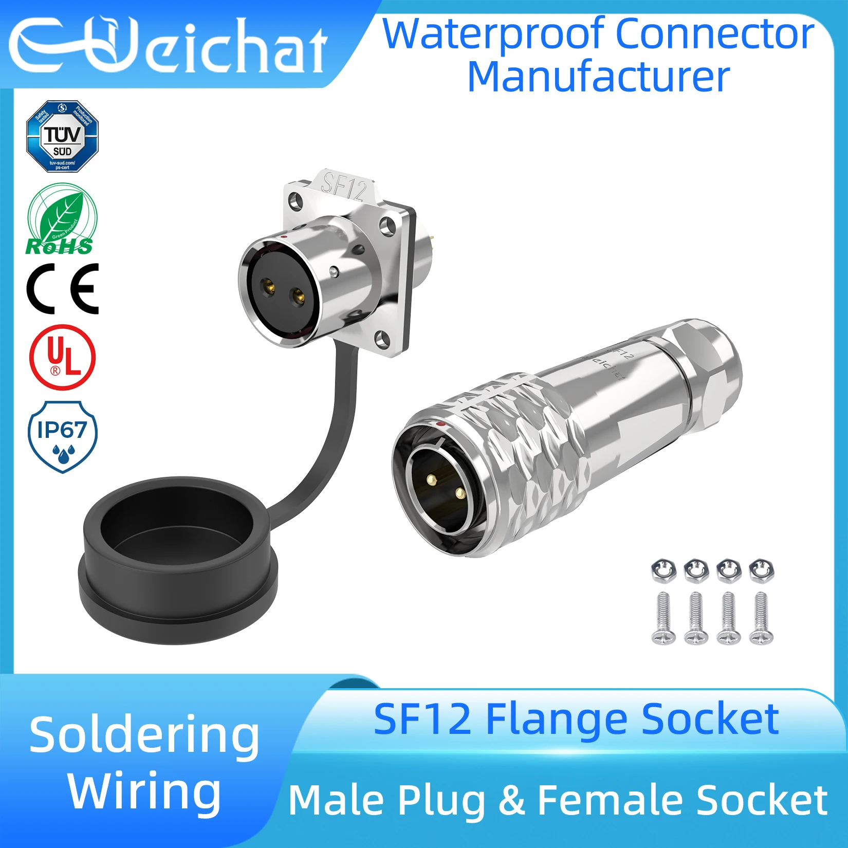 

SF12 IP67 Waterproof Connector Male Plug + Flange Socket Solder Wiring Industrial Aviation Plug Socket For Signal Connection
