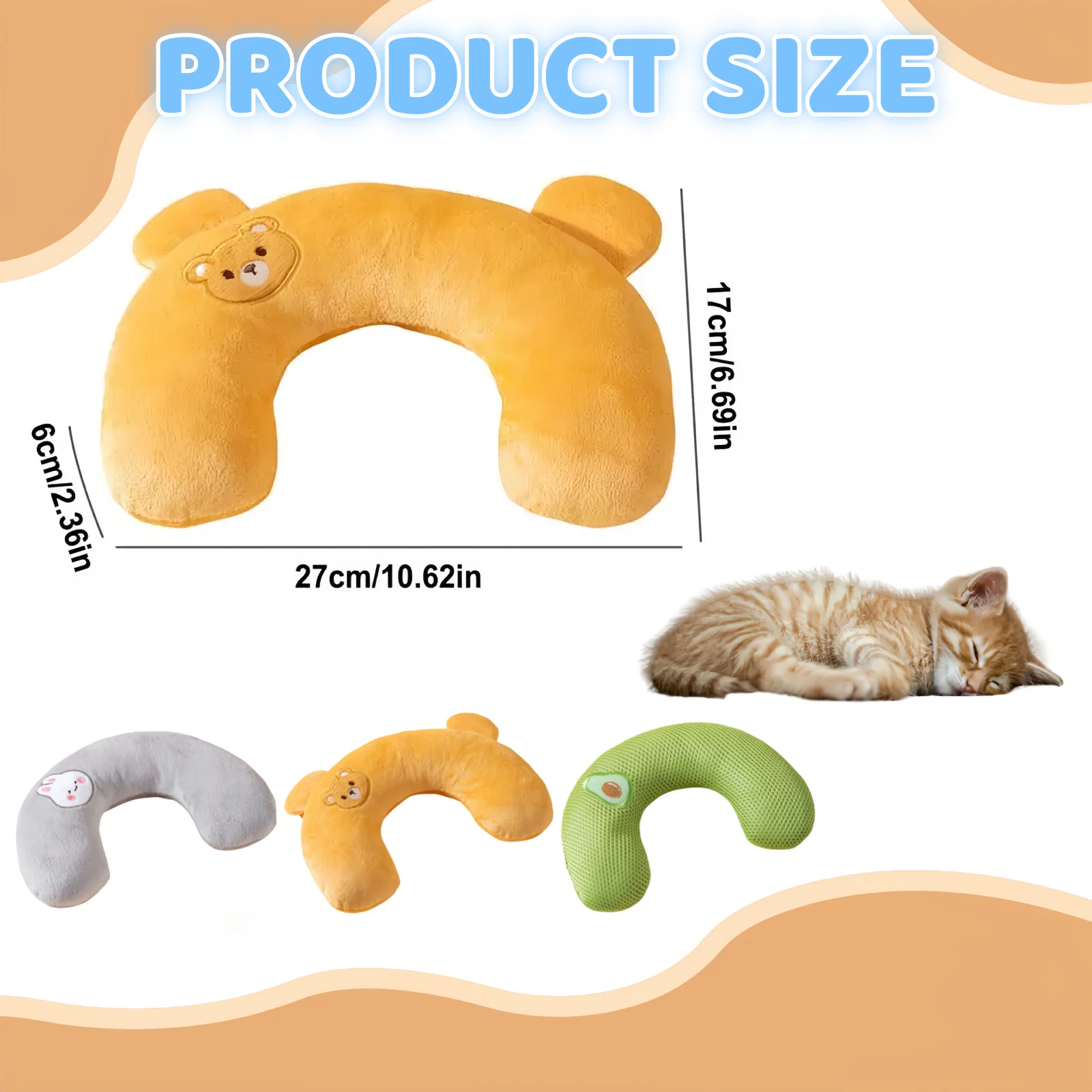 Cat Pillows for Indoor Cats Dog Calming Pillow Half Donut Neck U-shaped Pillow for Puppy and Kitten Washable Cute Pillow