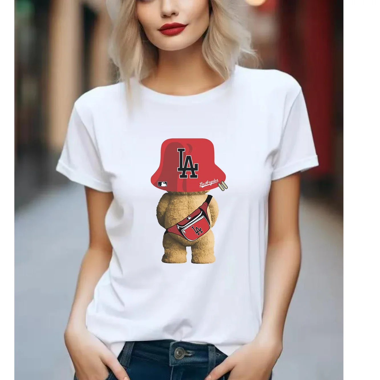 

Handsome Teddy Bear Printed Casual Round Neck Short Sleeved T-shirt for Women's Summer T-shirt women clothes my body my choice