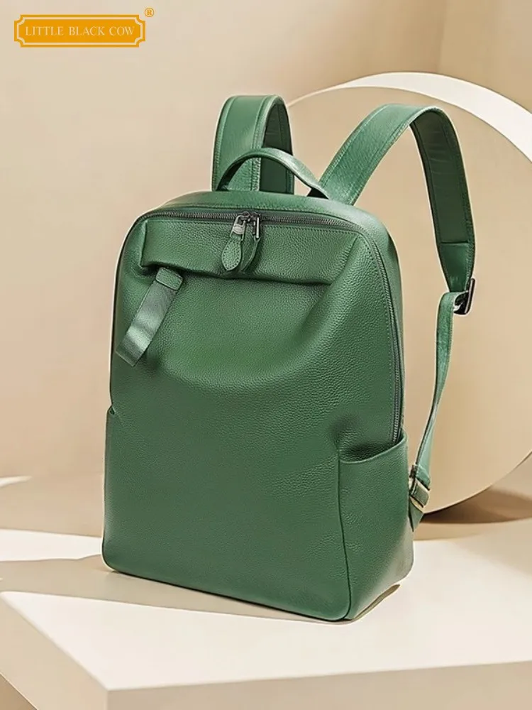 

Business Casual Office Men Genuine Leather Backpack Zipper High Quality Soft Cowhide Travel Bag Large Capacity Unisex Backpacks