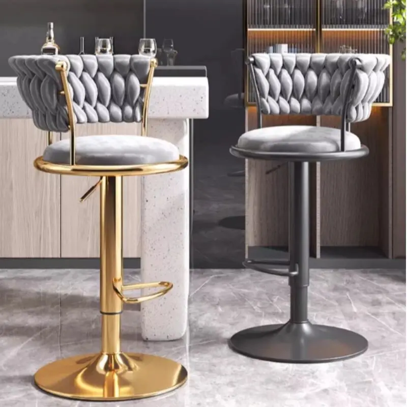 Chaise de bar relevable avec dossier en velours, tabouret de bar haut de cuisine, mobilier nordique pour café