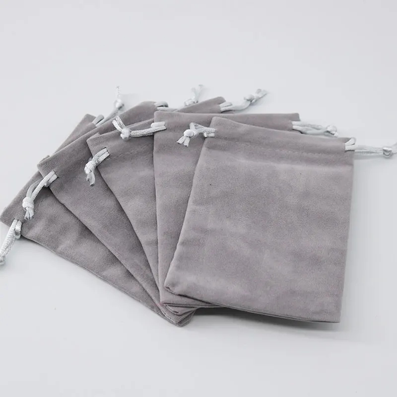 

5pcs/lot Fanshionable Jewelry Packaging Bag Light Grey Velvet Drawstring Pouch Reusable Item Storage Pouch Custom Logo