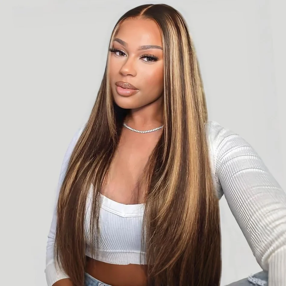 

Парик из натуральных волос, прямой, коричневый омбре, с HD-кружевом 13x6 и 13x4, цвет P4/27, для женщин, 30-36 дюймов