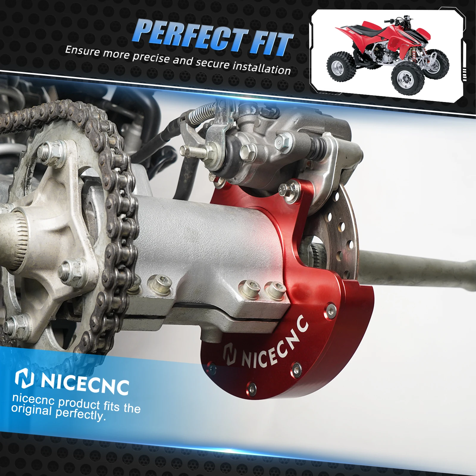 For Honda TRX450R 2004-2009 TRX450ER 2006-2014 Replaces 43211-HP1-000 NICECNC Aluminum Rear Caliper Bracket & Rotor Guard - view 6