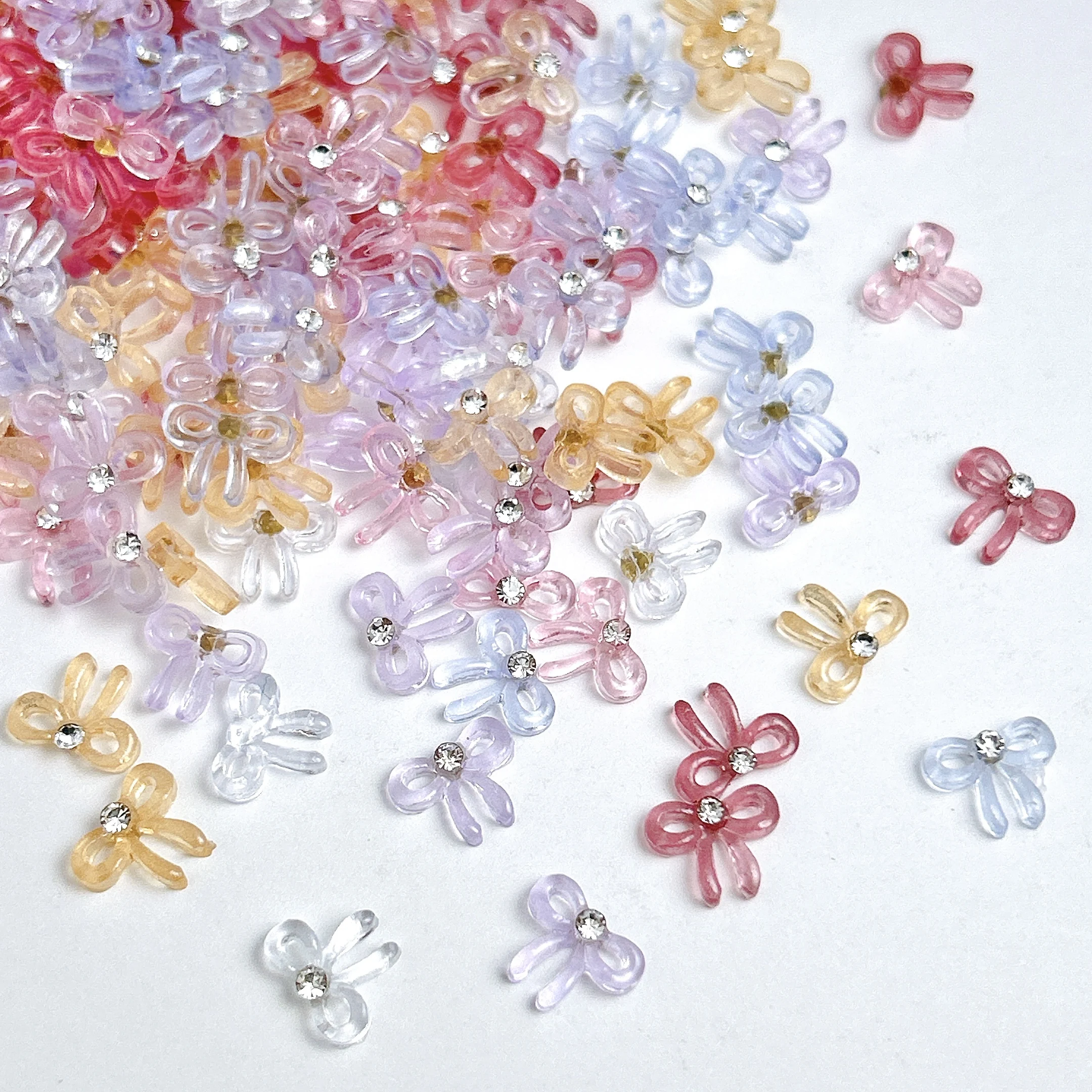 Nœuds minimalistes de couleur unie, breloques pour ongles, gelée translucide, Mini strass incrustés, décorations pour Nail Art, DIY, 50 pièces