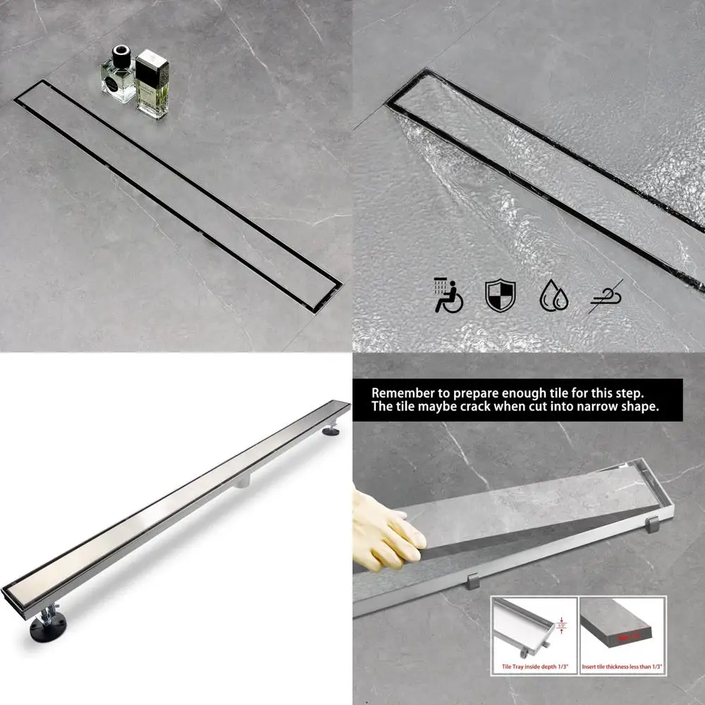 استنزاف دش خطي مقاس 48 بوصة مع خافي من البلاط وألواح مصقولة 2 في 1 من الفولاذ المقاوم للصدأ 304، استنزاف دش إدخال البلاط