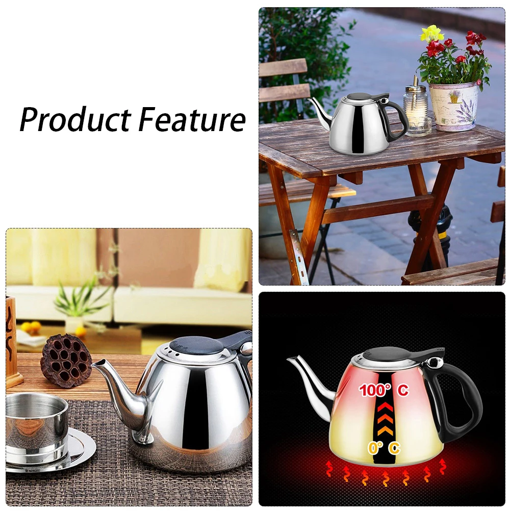 

1pc 1.2L Stainless Steel Water Flat Bottom Tea Kettle Large Capacity Rustproof For Coffee Milk Mulled Wine Household Use Water