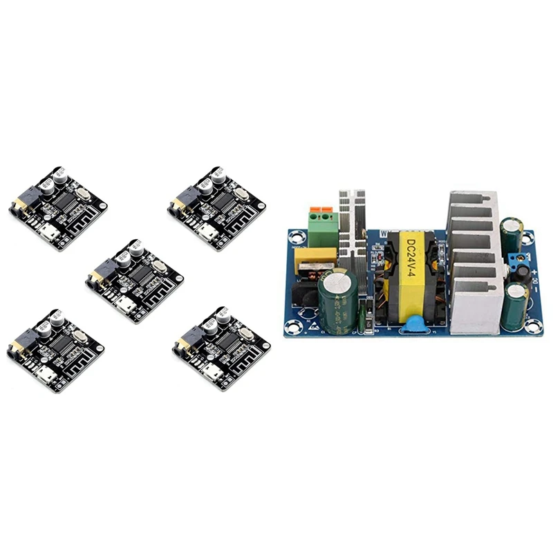 

Switching Power Supply Module Ac 110V 220V To Dc 24V 6A With 5PCS VHM-314 5.0 Audio Module MP3 Lossless Decoder Board