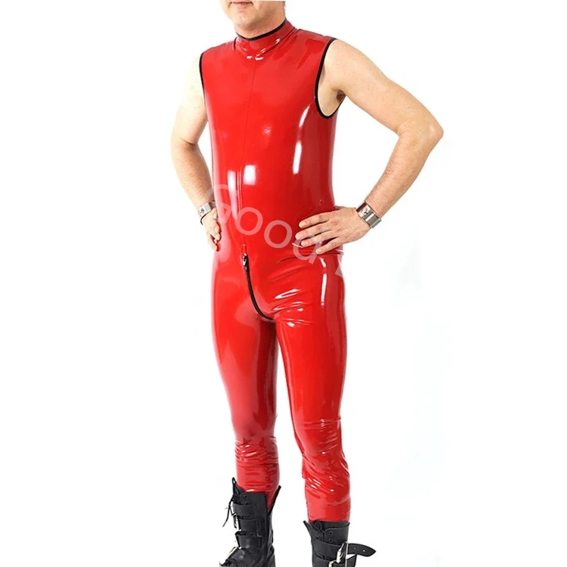 

Latex Rompers 100% Rubber Gummi Men's Jumpsuit with Back Trim Crotch Zip Party Latex Bodysuit Cosplay Costume