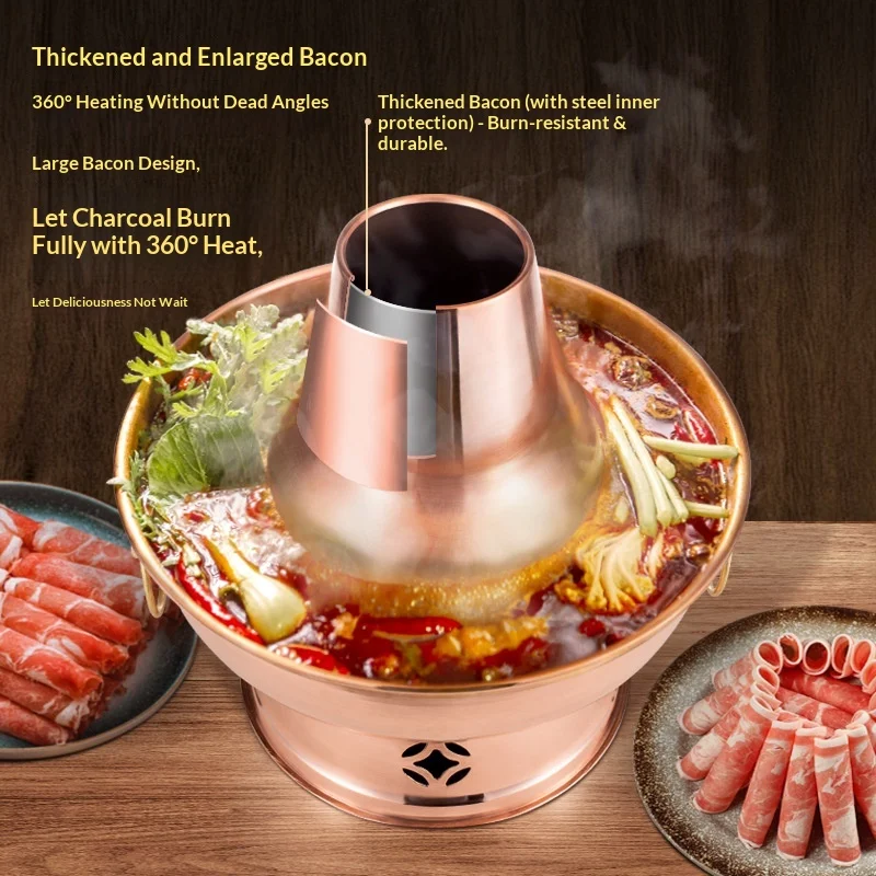 Copper hot pot pure copper thickened charcoal traditional double-sided shabu 2