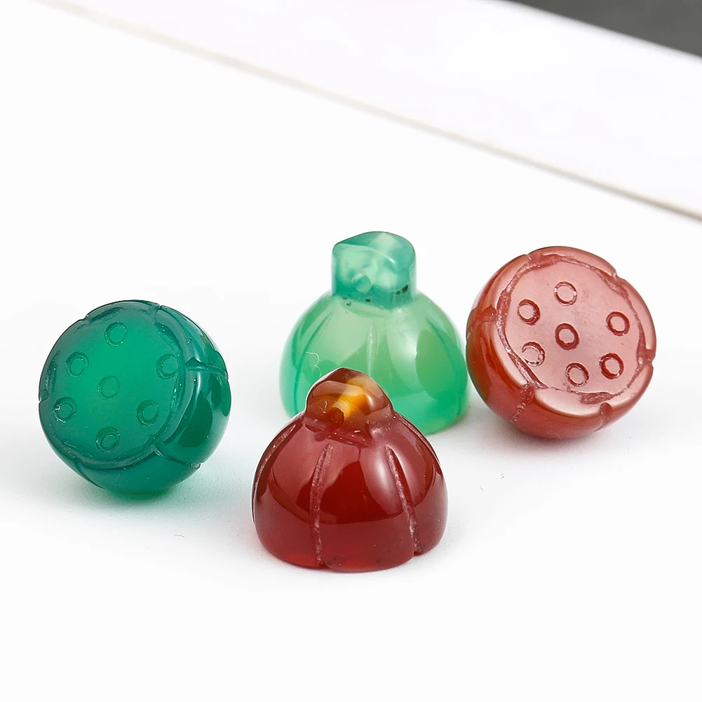 2PCS Natural Agate Stone Dongling Jade Carving Lotus Seed Shank Button DIY Ancient Dress Cheongsam Decorative Accessories