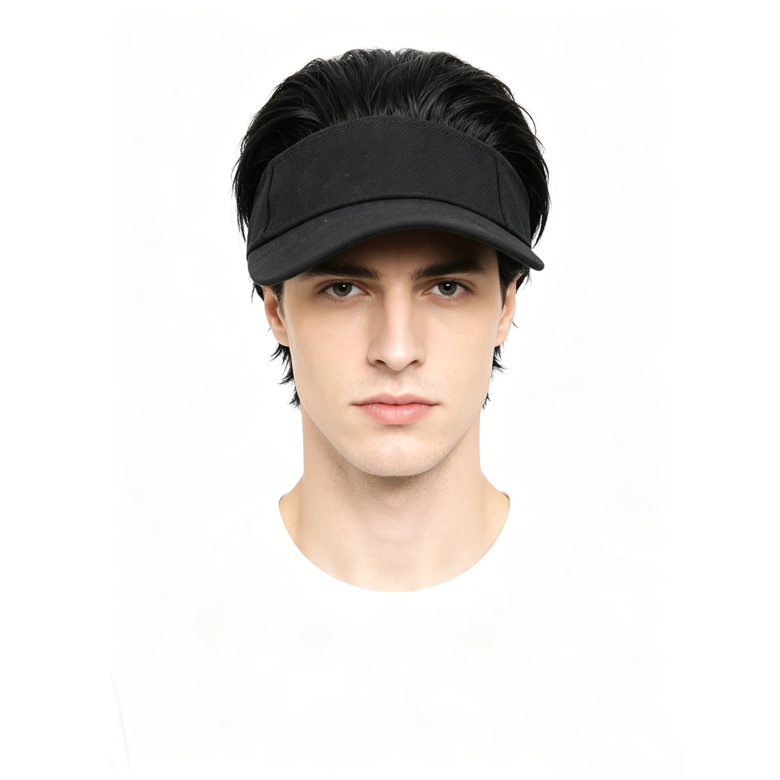 Men‘s Wig Synthetic Short Hair Visor Wig Adjustable Sun Hat Wig Natural Black Baseball Cap Wig For Daily Outdoor