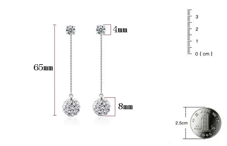 New Arrival Fashion Shambhala Crystal 925 Sterling Silver Needle Ladies Long Tassel Drop Earrings Jewelry Birthday Gift Women