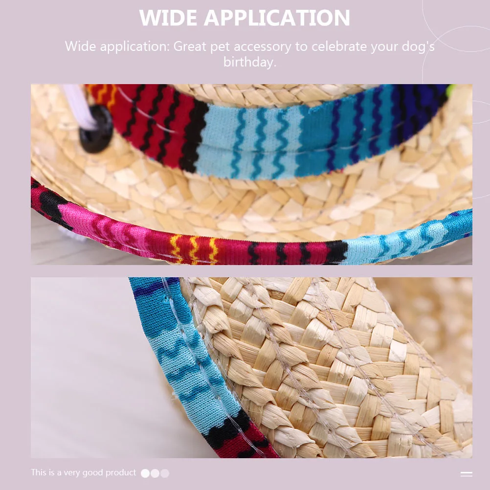 

2Pcs Pet Straw Woven Dog Sombrero Hat Colorful Brim Party Birthday Photo Prop Adjustable Pet Caps Dog Sombrero Hat