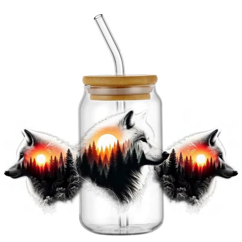 popular Sunset Safari Animal Design UV DTF Cup Wrap For 16ZO Libbey Glass Beer Can tumbler Transfer Stickers Waterproof DIY