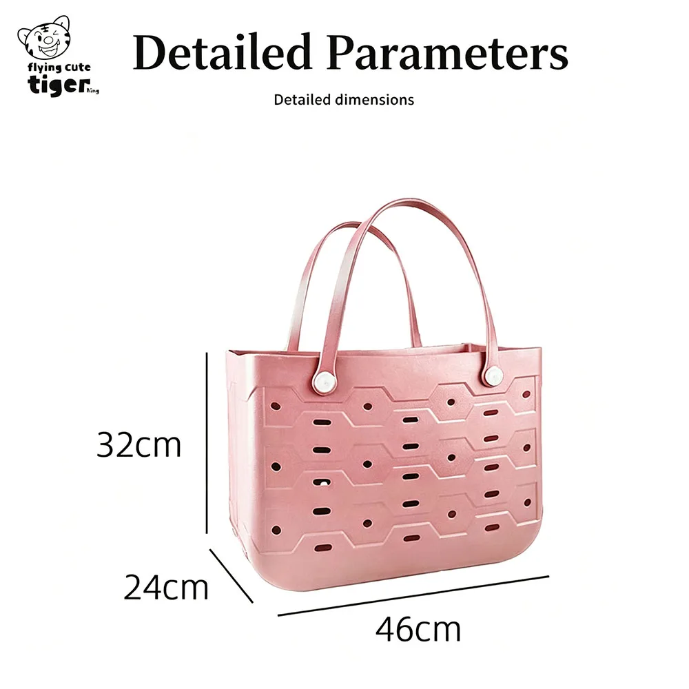 Neue, einfarbige Strandtasche aus EVA-Material, Schwimmtasche, farbenfroher Einkaufskorb, Campingtasche für den Außenbereich, große Tragetasche. – Detail 10