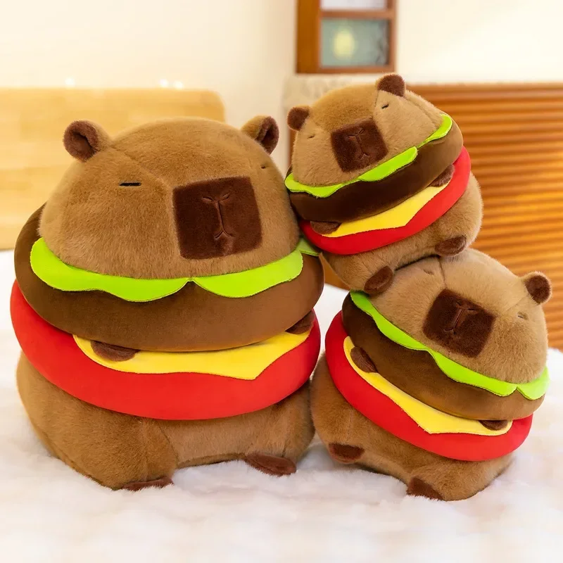 New Cute Hamburger Capybara Plush Stuffed Toy Simulation Animal Doll Soft Children's Toy Birthday Gift Kawaii Room Decoration