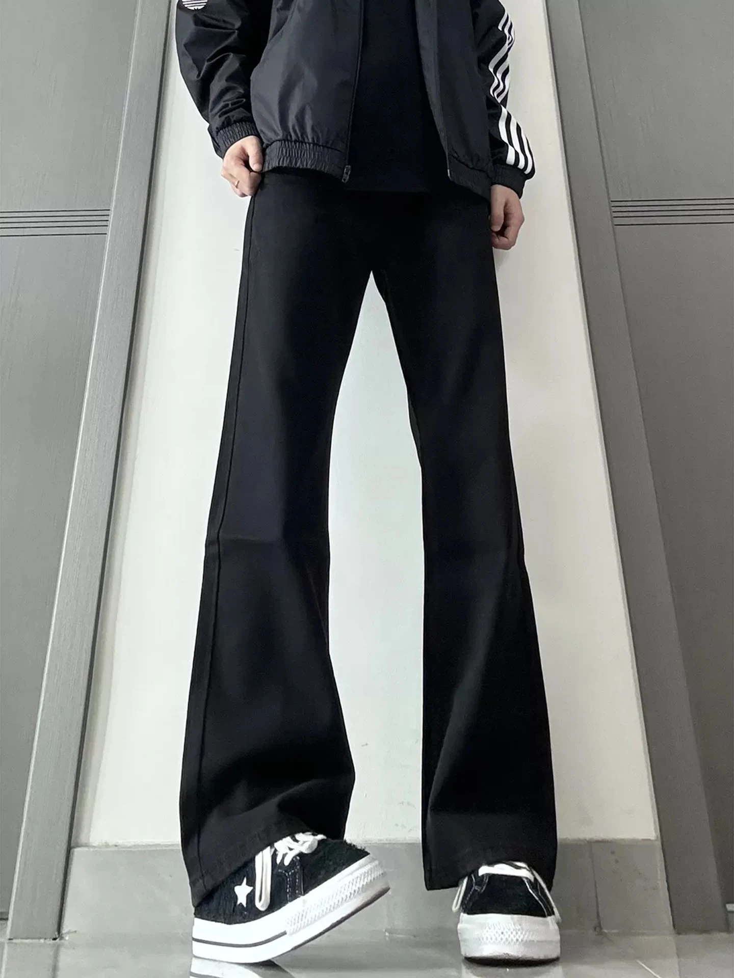 

Bla American Sle Bell Bot Jeans Men's Thiened Fce High Waist Long Straight Leg Trousers Autumn Winter Slim Fit