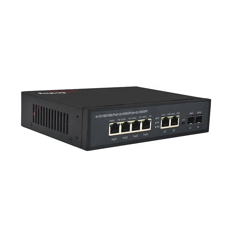 Wanglink 48V AI+6KV Gigabit Ethernet Switch 10/100/1000M 4 PoE+2Port Uplink+2 SFP Ethernet PoE Switch for IP Camera