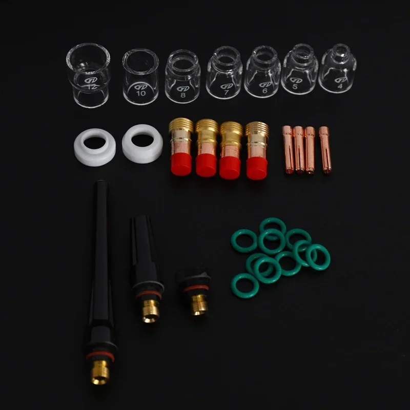 30Pcs Durable Tig Welding Torch Accessories 4 -12  Glass Cup Kit Tig Gas Lens Collets Body For Wp-17/18/26 Torch