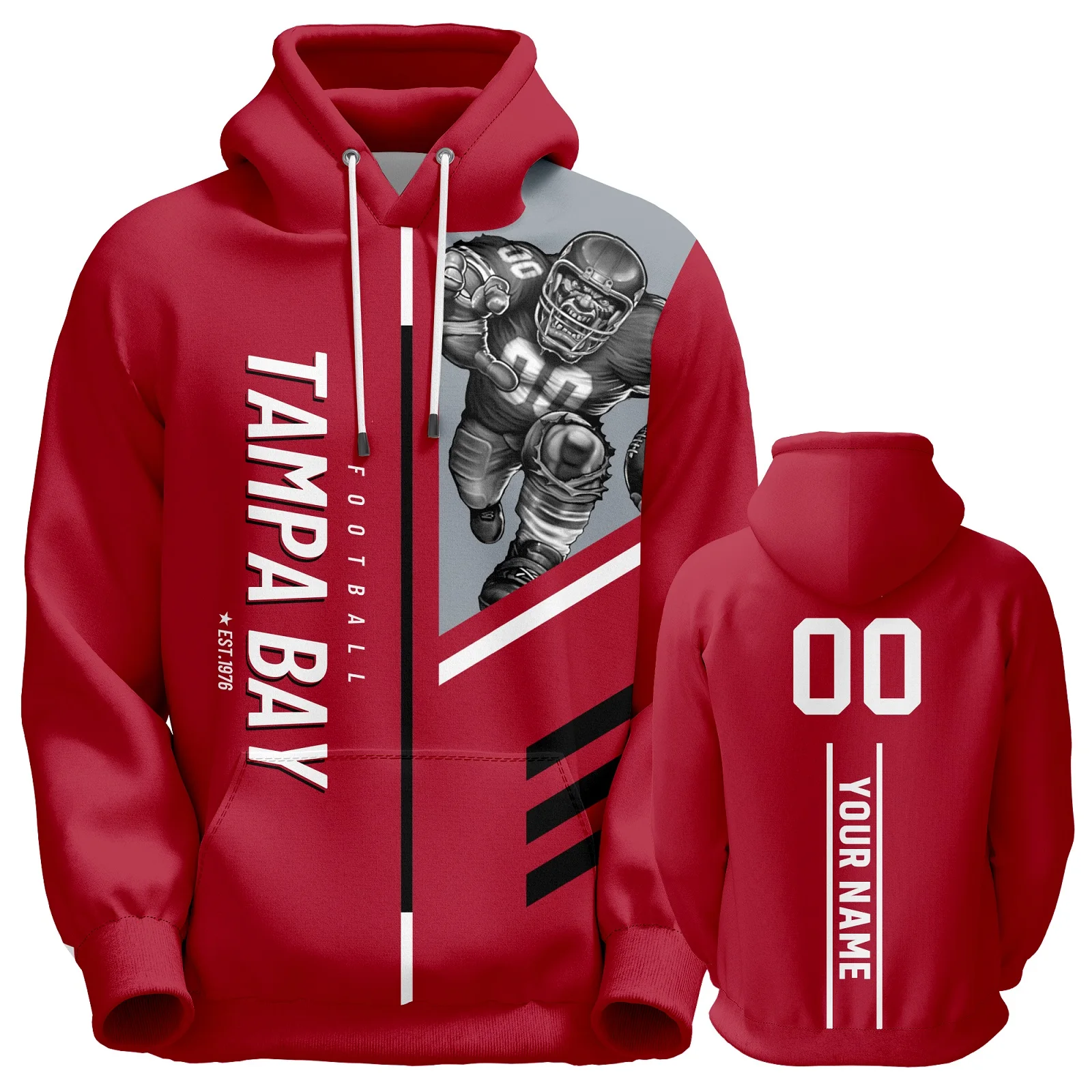 

Custom American Football Hoodie Tampa Bay City Mascots Personalized Printed Name Number Sweatshirt for Men Women Youth Fans Gift