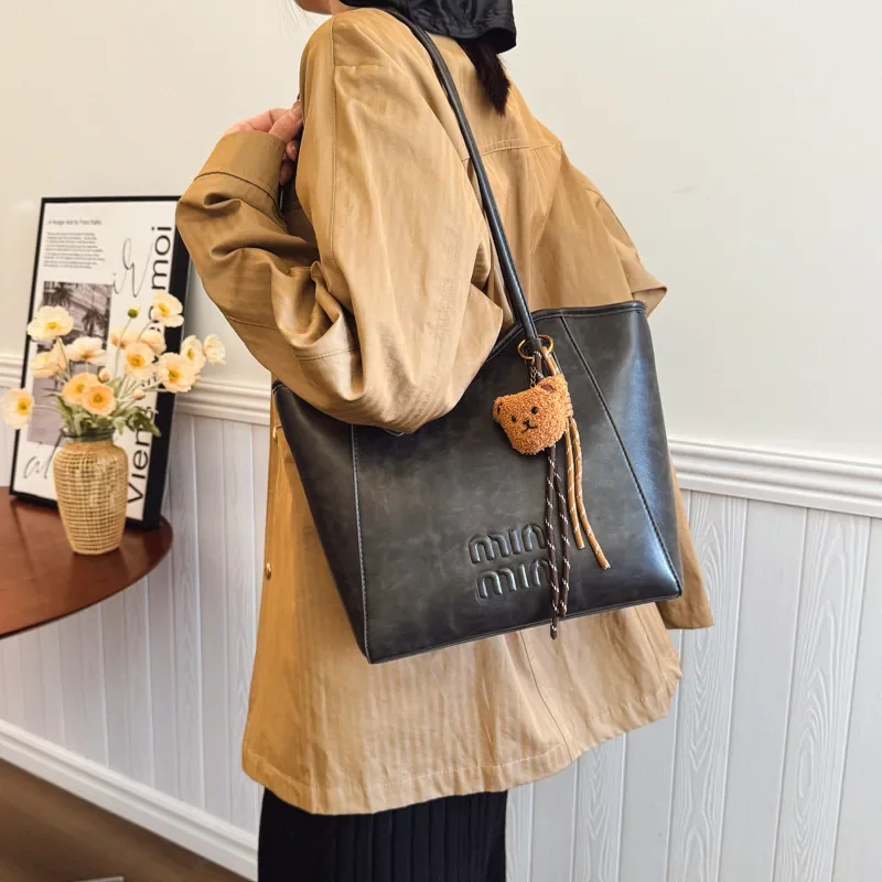 

2025 Spacious Vintage Tote Bag Women, Casual Commuter Shoulder Bag with Detachable Strap, Versatile Work Purse for Daily Chic