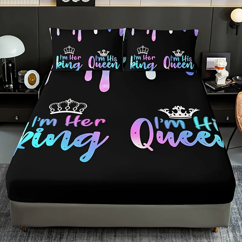 1 قطعة ورقة سوداء المجهزة الملك الملكة المطبوعة 100% البوليستر تنفس طقم سرير للمنزل ديكور غرفة نوم دون المخدة #4