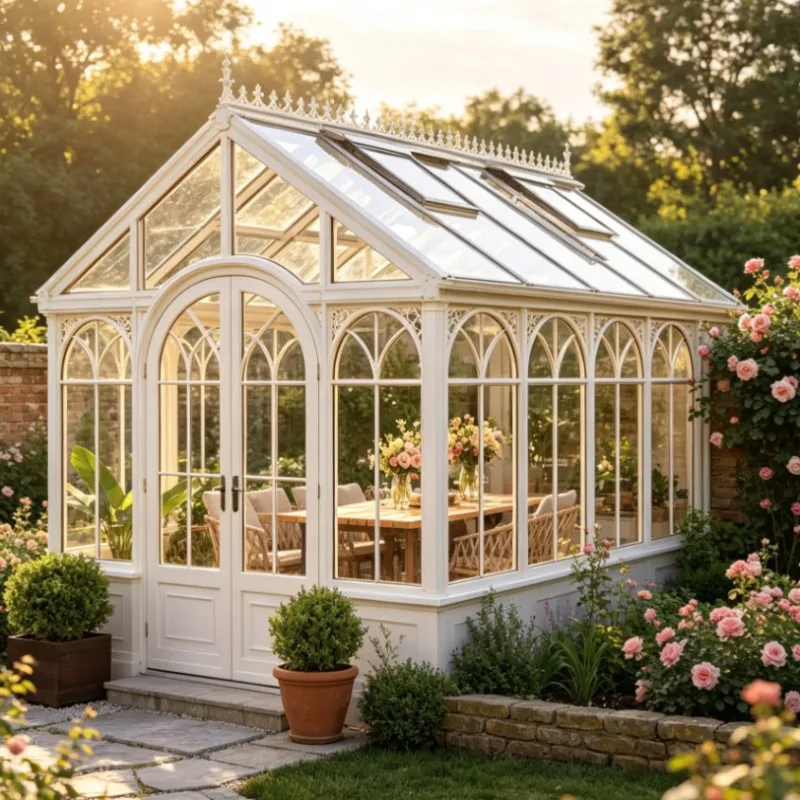 Aluminum Frame Detachable Glass Sunroom Wind Resistant Custom Color Villa Courtyard Leisure Outdoor Plant Growing Greenhouse