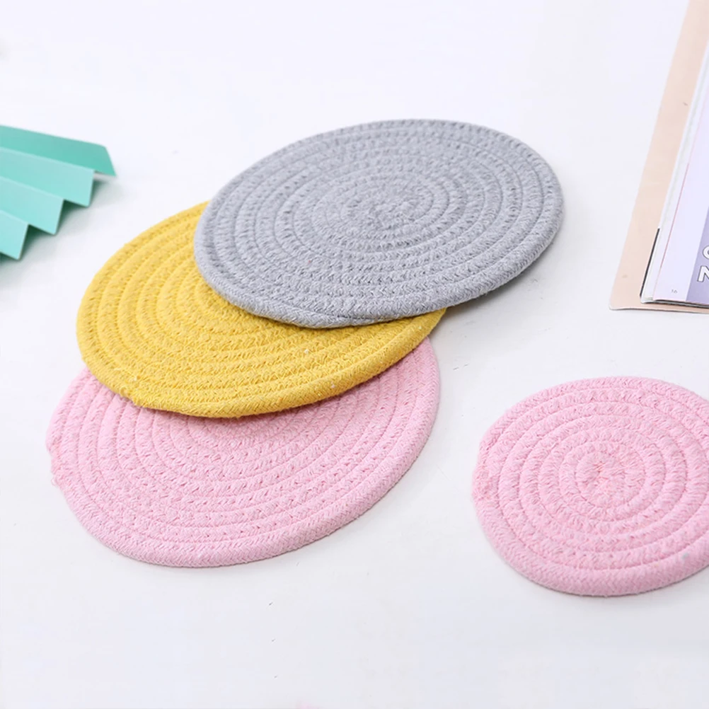 

Dinner Mats Hot Plate Cotton Thread Woven Coasters Trivets for Pots Round Table Pads Countertops Grey Child
