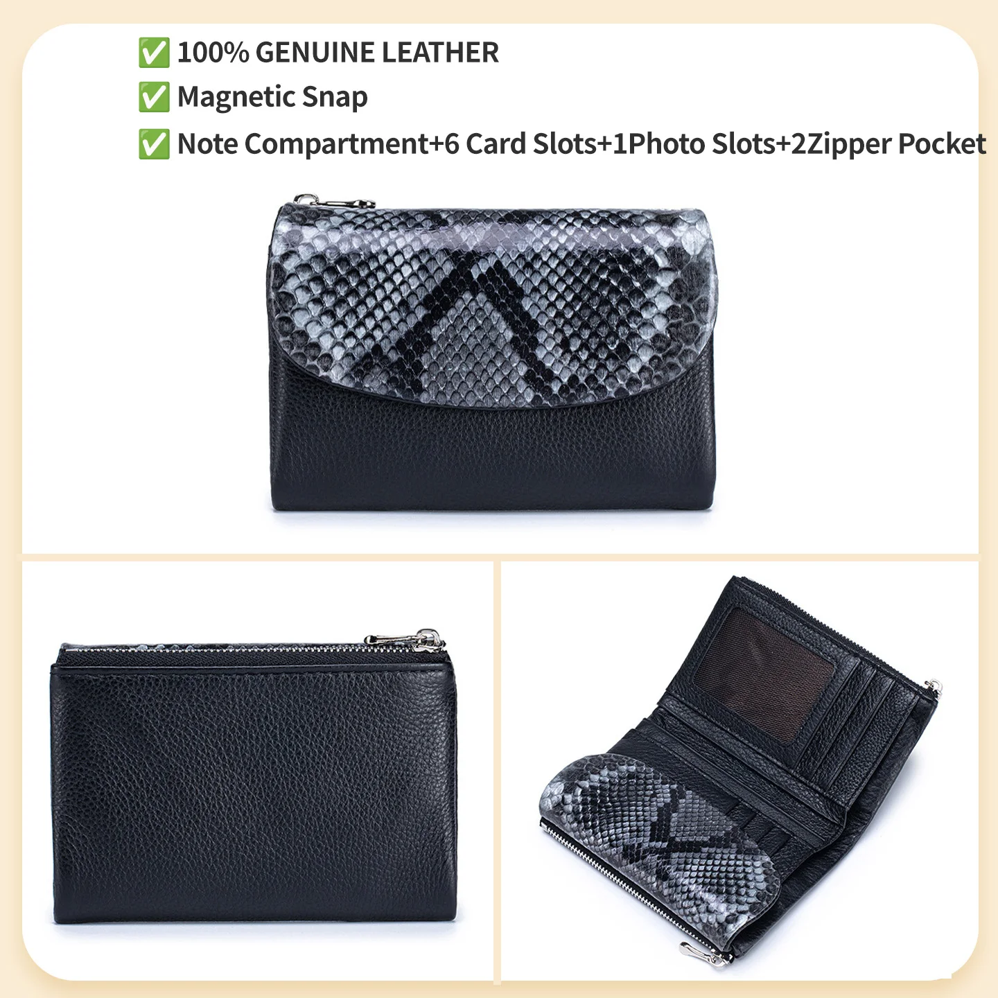 Genuine Leather RFID Short Wallet Women Magnetic Hasp Patchwork Card Holder Money Clip Female Coin Purses Women's Mini Wallets