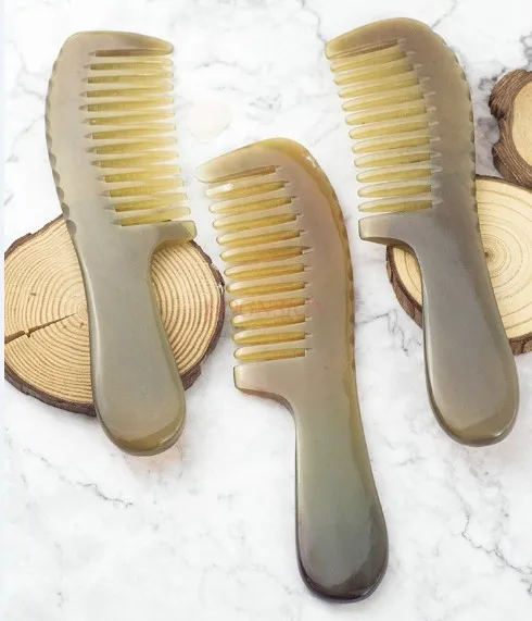 thick, warm and moisturizing head massage, meridian comb to reduce static electricity, Wide toothed ox horn comb