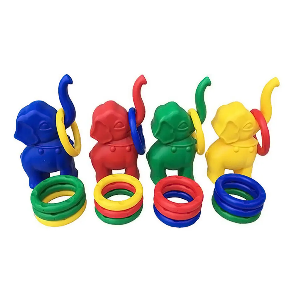 Funny Elephant Ring Toss Game Set Colorful Small Size Yellow Educational Gift for Kids Indoor Outdoor Play Ring Toss Game