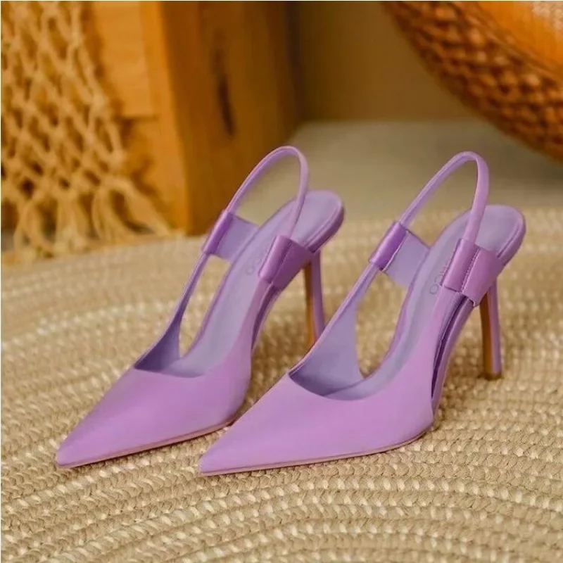 

New Brand Women Slingback Sandals Pointed Toe Slip on Thin High Heel Ladies Elegant Pumps Shoes Drss Sandals