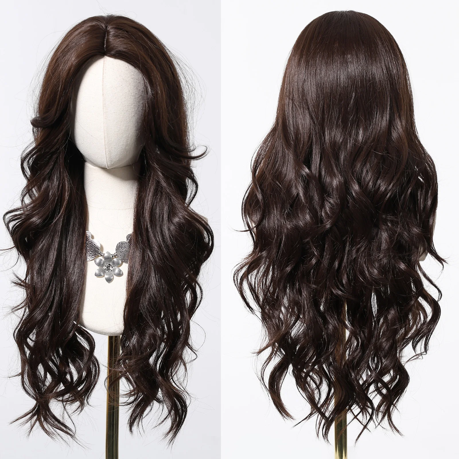 

Длинный волнистый синтетический парик с челкой, черные, коричневые вьющиеся парики для косплея, термостойкое волокно, парики из натуральных волос для женщин, афро, на каждый день