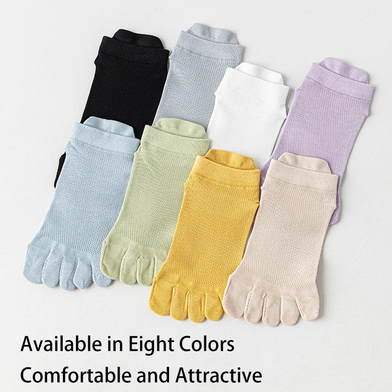 3 Pairs of Women's Cotton Summer Solid Color Simple Mesh Breathable Anti Pilling College Style Spring Autumn Five Finger Socks