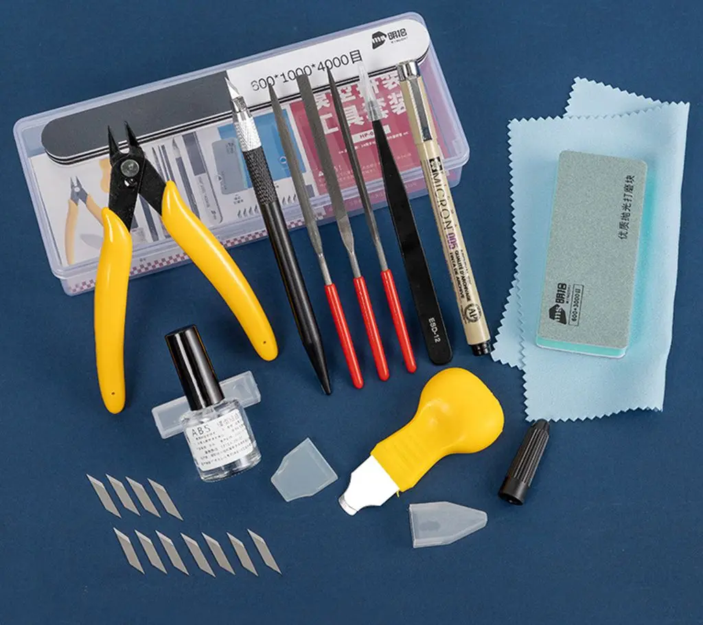 

For Gundam Model Tool Set Wholesale - Side Cutter, Hobby Knife, Tweezers, Files, Glue, Sanding Blocks & Cutting Mat Kit