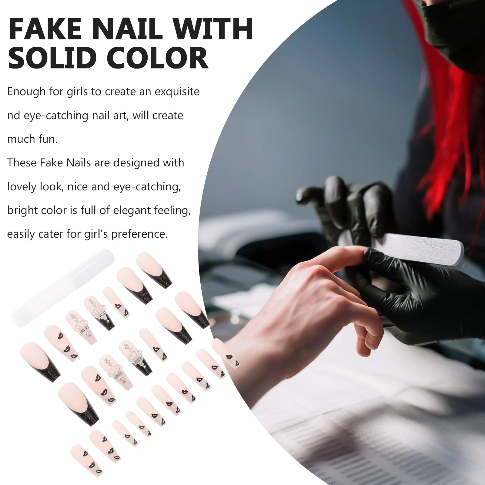 

1 set Decorative Fake Nails Exquisite False Tips Manicure Supplies Shiny Nail Art Wearable Crown Rhinestone Nail