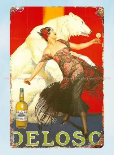 decor art Deloso Spanish Liqueur Advertisement Alcohol Suds Keg metal tin sign