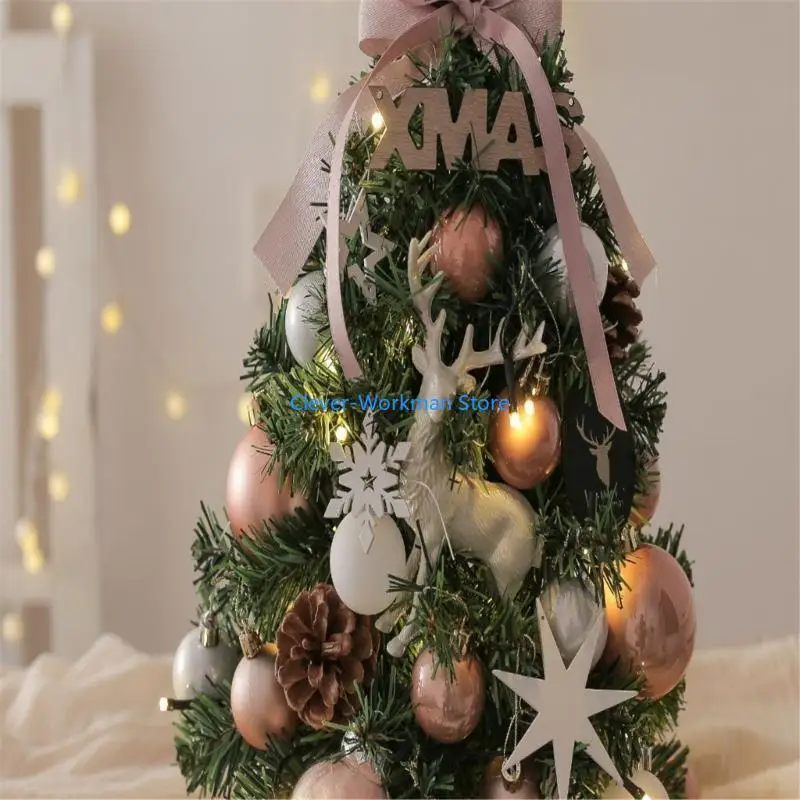 

24TD Lighted Tabletop Artificial Christmas Tree, Mini Desk Ornament Easy to Assemble