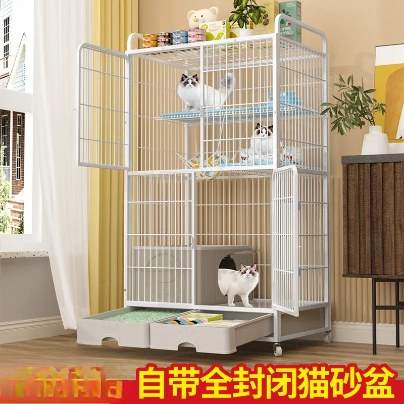 

Cat cage, large free space,indoor does not occupy an area, cat villa with toilet integrated three-story bold cat house